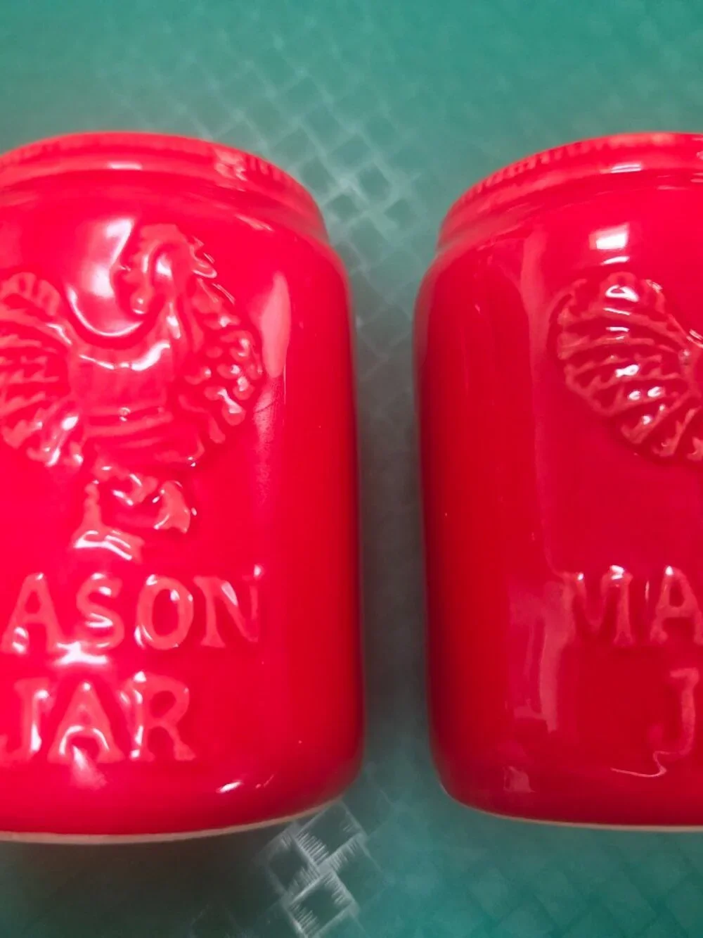 mason jar rooster red salt and pepper shakers